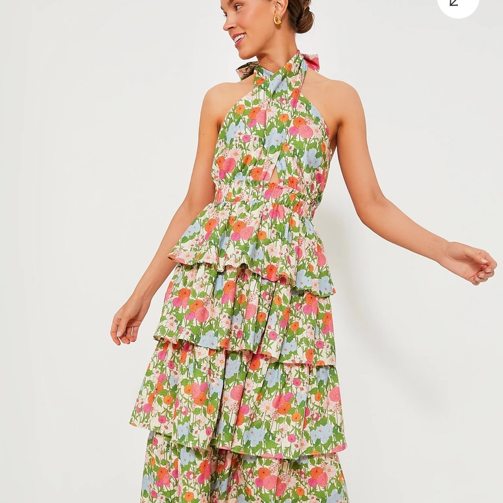 LIKE NEW Multi-Floral Jenny Halter Neck Maxi Dressing Large